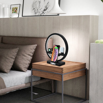 4 - in - 1 Bedlamp met Snellader – Draadloos Opladen & Telefoonhouder0Zenova
